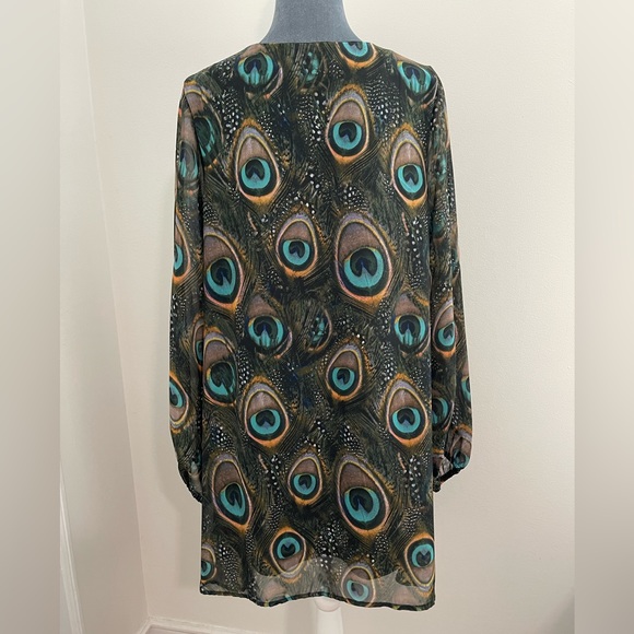 Peacock Feather Print Shift dress/tunic- Sz S - Picture 4 of 9